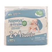 Nannys Fresh Οικολογικά Μωρομάντηλα Fresh Pure Care 3x64 Υγρά Μωρομάντηλα 2+1 Δωρεάν