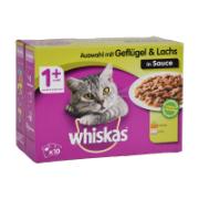 Whiskas Ολοκληρωμένη Υγρή Τροφή για Γάτους 1+ Πουλερικά & Σολομό 10x100 g