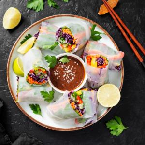 Rice paper spring rolls with peanut sauce