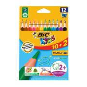 Bic Kids Triangular Colouring Pencils 10+2 Free Colours 2+ Years CE 