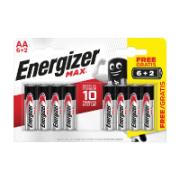 Energizer Max AA Alcaline Batteries 6+2 Free