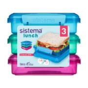 Sistema 3 Pack Lunch Box Cube Coloured 450 ml