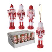 Set of 3 Red Victorian Style Nutcracker Wooden Traditional Christmas Tree Ornaments 12 cm