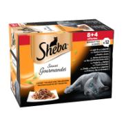 Sheba Ολοκληρωμένη Υγρή Τροφή για Ενήλικες Γάτες Ποικιλία Πουλερικών & Ψάρι με Λαχανικά σε Σάλτσα 8+4 Δώρο 12x85 g 