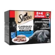 Sheba Ολοκληρωμένη Υγρή Τροφή για Ενήλικες Γάτες Τερίνα με Ψάρια & Λαχανικά 8+4 Δώρο 12x85 g 
