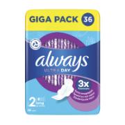 Always Ultra Day Scented Sanitary Pads with Wings Size 2 Giga Pack 36 Pieces 